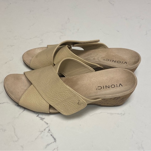 Vionic Beige Cross-Strap Wedges